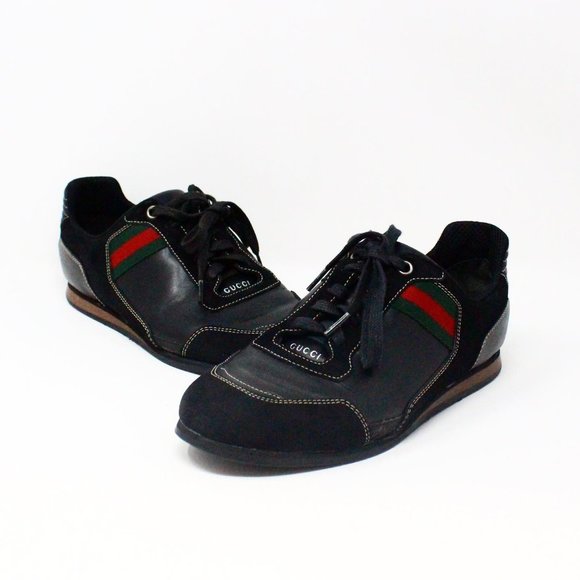 GUCCI #AYB092 Black Leather and Suede Sneakers S7 - Picture 1 of 9